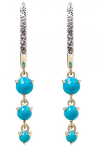 14KY DIAMOND HUGGIE WITH TURQUOISE DROPS EARRINGS