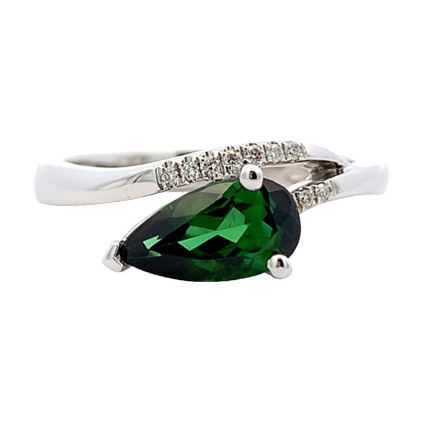 14K Green Tourmaline 1.07CT Asymmetrical Ring with Diamond Accents