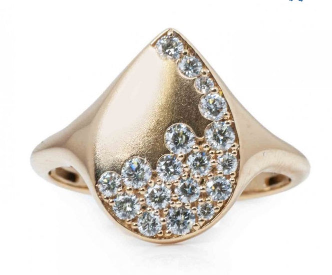 14KY BRUSHED GOLD AND DIAMOND PEAR SHAPED RING