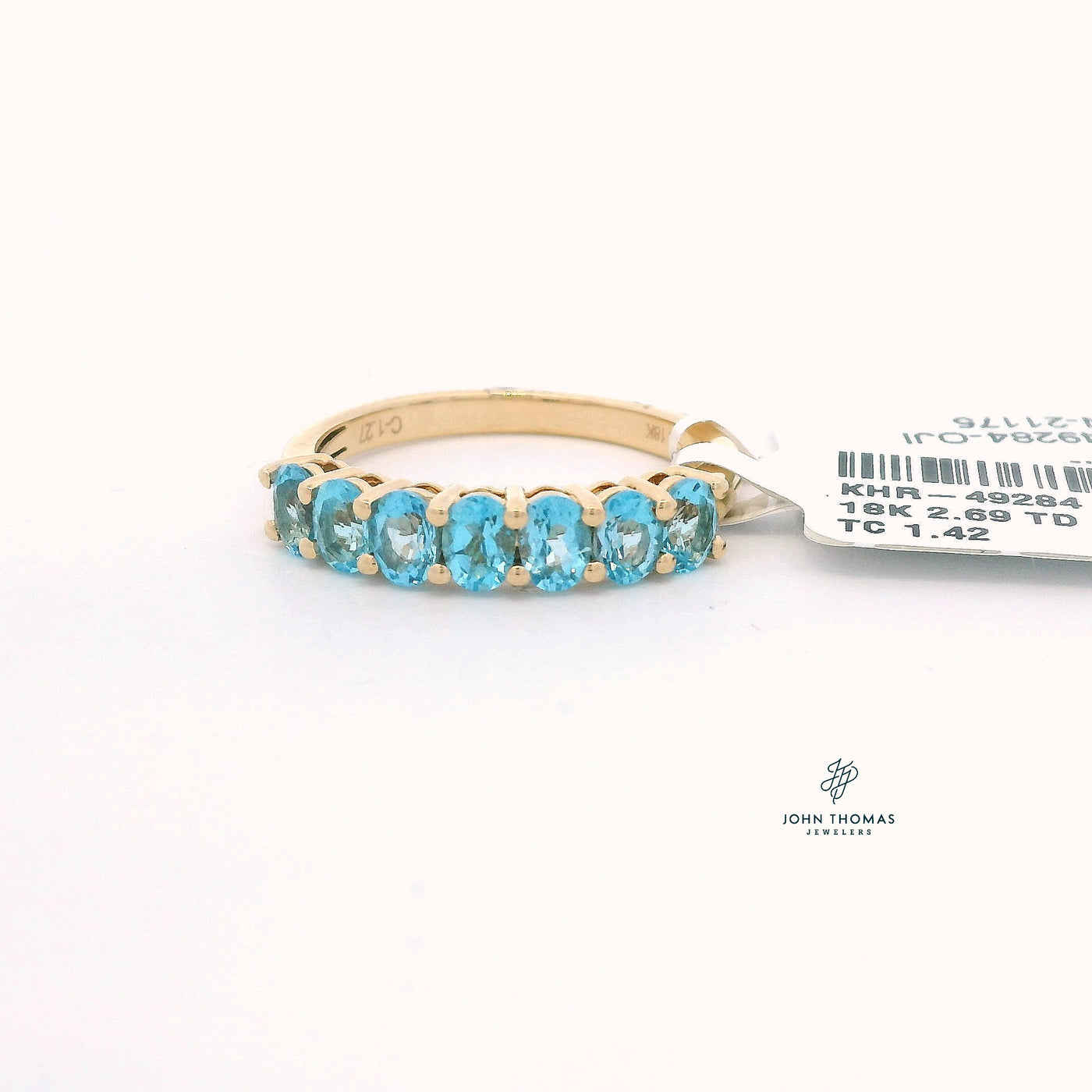 18K YELLOW GOLD SEVEN STONE SWISS BLUE TOPAZ RING