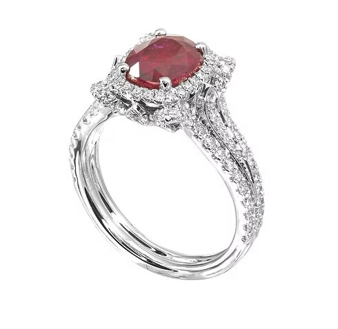 18KW GOLD AND PALLADIUM RUBY AND DIAMOND RING
