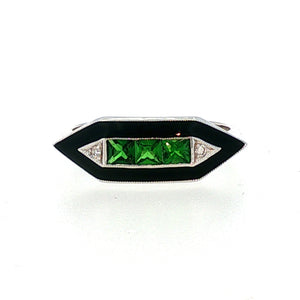 14KY DIAMOND, TSAVORITE, AND BLACK ENAMEL RING