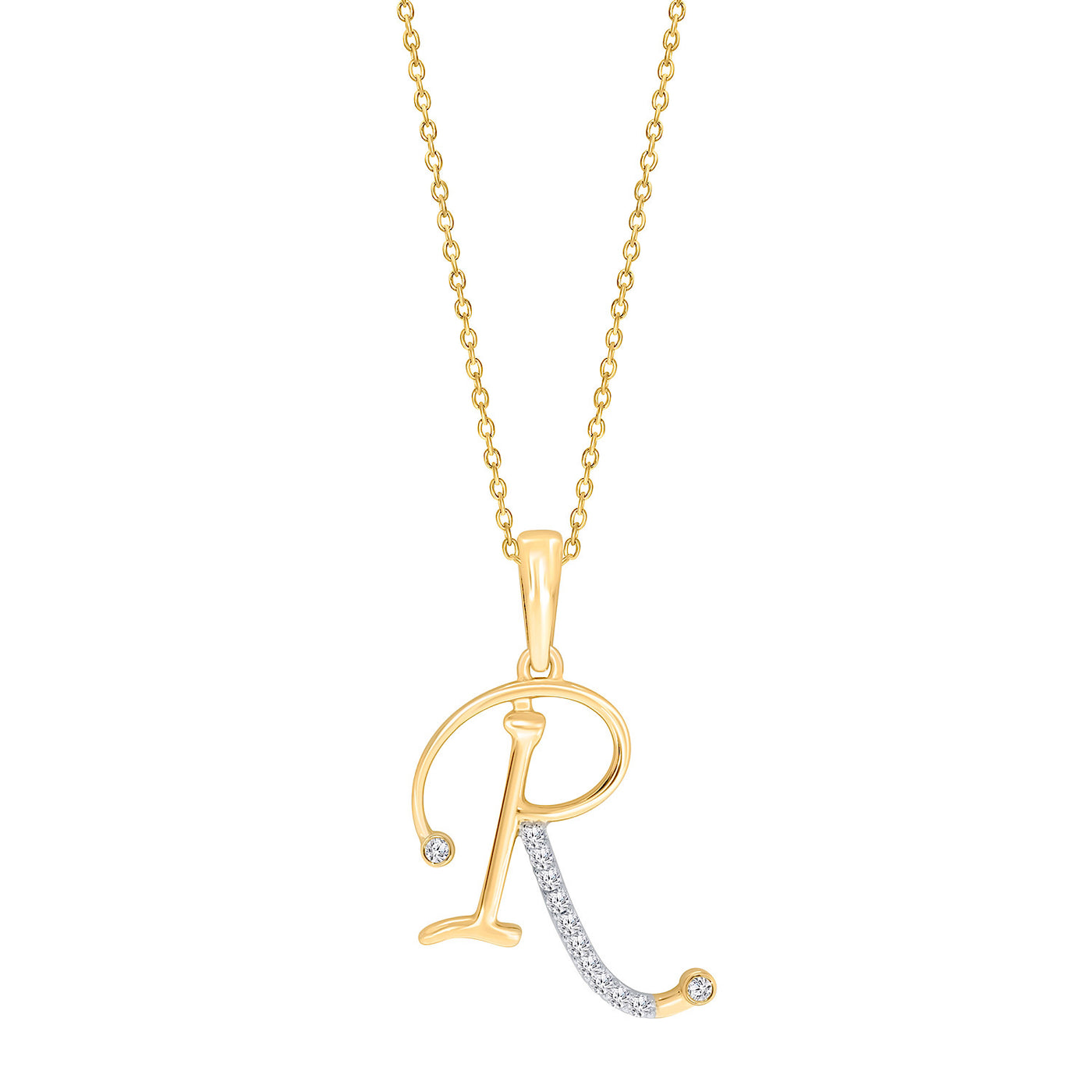 10K YELLOW GOLD "R" INITIAL DIAMOND NECKLACE WITH 18" CHAIN