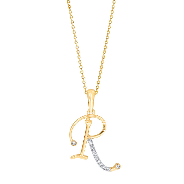 10K YELLOW GOLD "R" INITIAL DIAMOND NECKLACE WITH 18" CHAIN