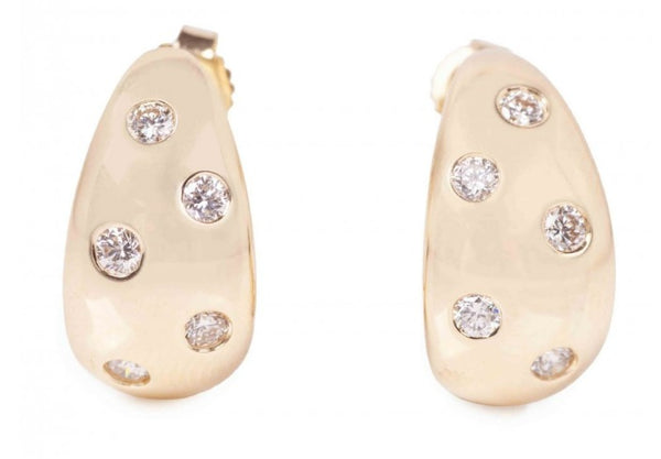 14K YELLOW GOLD BURNISHED DIAMOND DOMED EARRINGS