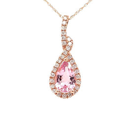 14K Rose Gold Pear Shape Morganite Necklace with Diamond