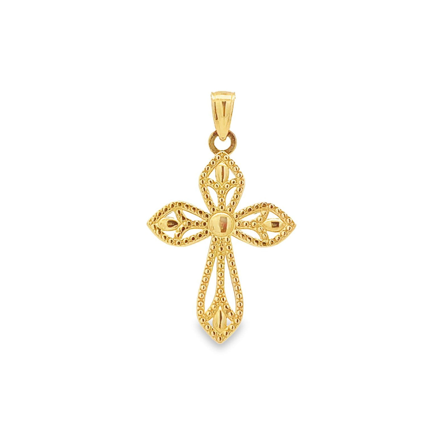 14K YELLOW GOLD GRANULATED CROSS PENDANT