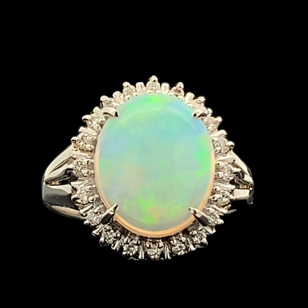 PLATINUM AUSTRALIAN OPAL AND DIAMOND RING