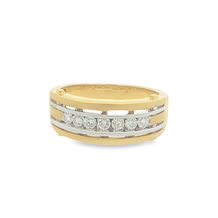7 Diamond Channel Set in Two Tone Gold Mens Band