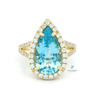 14KY AQUAMARINE AND DIAMOND RING