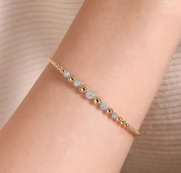 14K TWO TONED BUJUKAN DIAMOND BANGLE BRACELET WITH LOCK