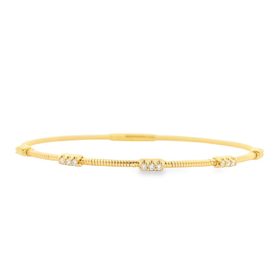 14K Yellow Gold Diamond Station Flex Bangle Bracelet