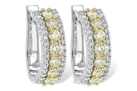 14K Gold Yellow and White Diamond Hoop Earrings