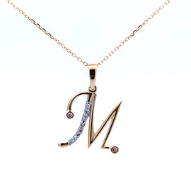 10K Yellow Gold "B" Initial Diamond Necklace with 18" Chain