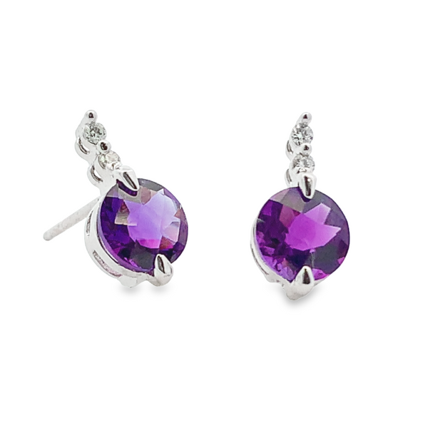 14K WHITE GOLD 1.60CTW AMETHYST AND DIAMOND EARRINGS