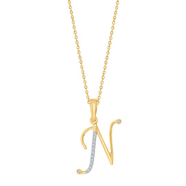 10K Yellow Gold "N" Initial Diamond Necklace with 18" Chain