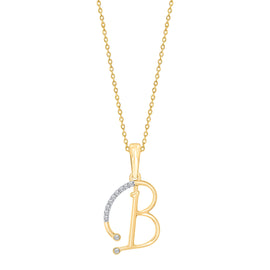 10K Yellow Gold "B" Initial Diamond Necklace with 18" Chain