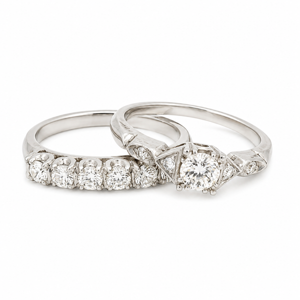 VINTAGE PLATINUM DIAMOND RING SET CIRCA 1946