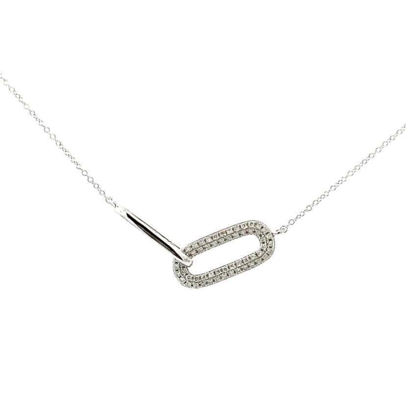 14K White Paperclip Style Diamond Necklace