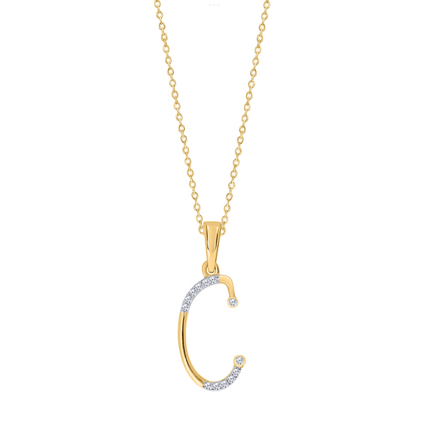 10K Yellow Gold "C" Initial Diamond Necklace with 18" Chain