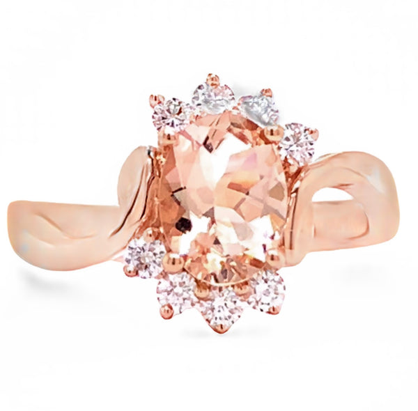 14K ROSE GOLD 1CT MORGANITE & DIAMOND RIGHT HAND RING