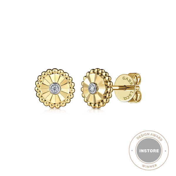 14K WHITE AND YELLOW GOLD DIAMOND BUJUKAN STUD EARRINGS