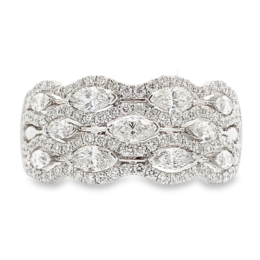 14K Gold Multi-Row Marquise Diamond Right Hand Ring