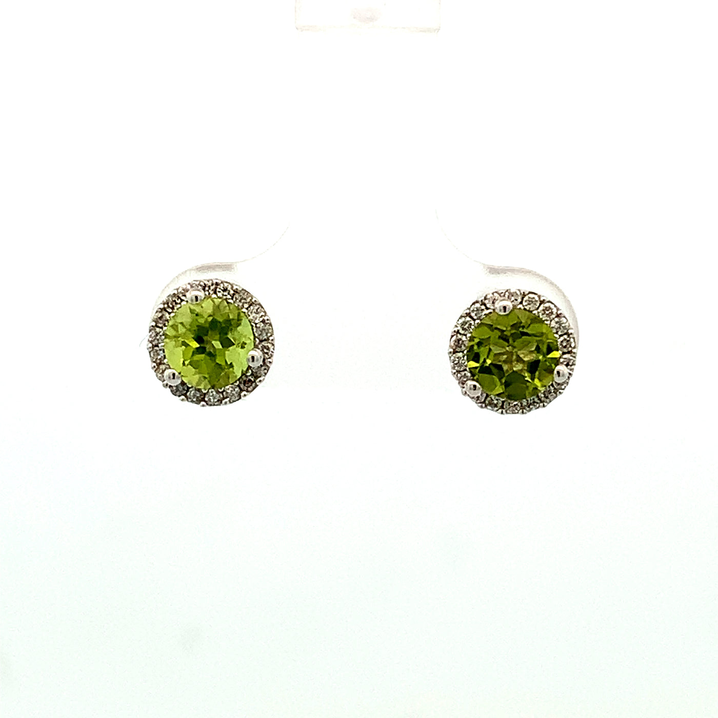 14KW .14 CT PERIDOT AND DIAMOND HALO EARRINGS