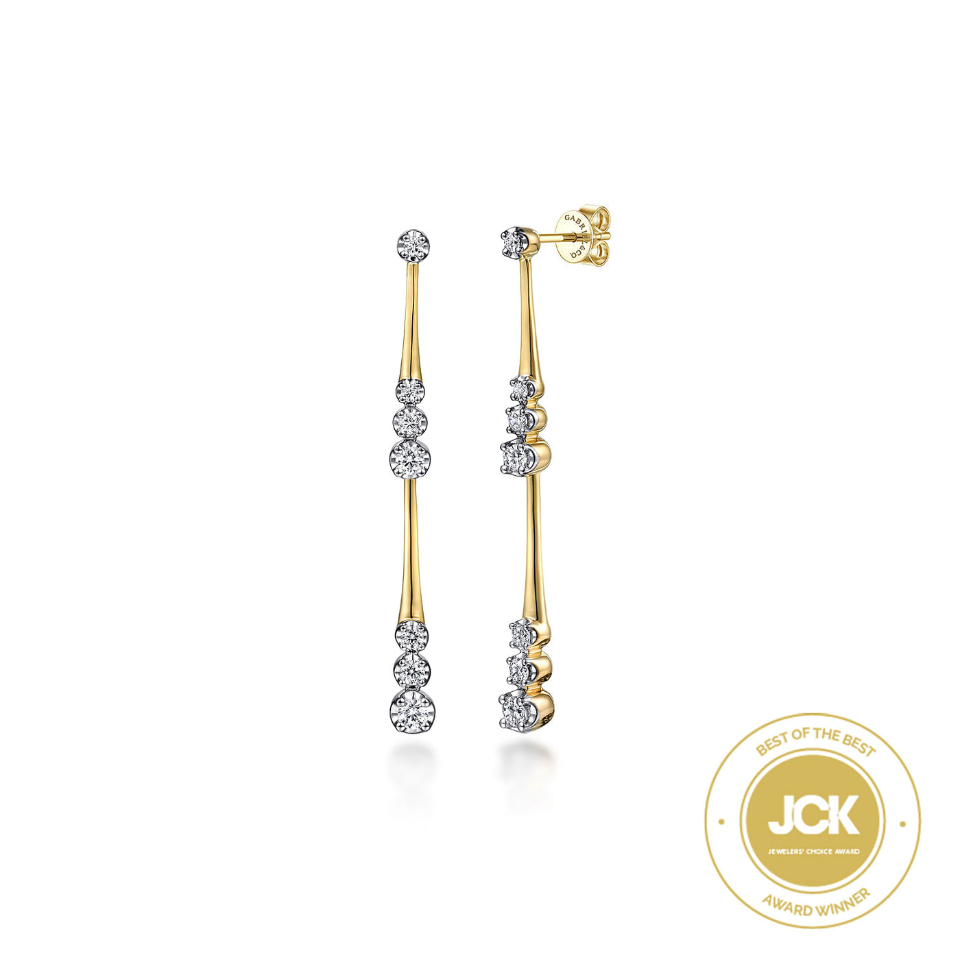 14K YELLOW GOLD LINEAR GRADUATED DIAMOND STATION DROP CONTEMPORARY COLLECTION EARRINGS
