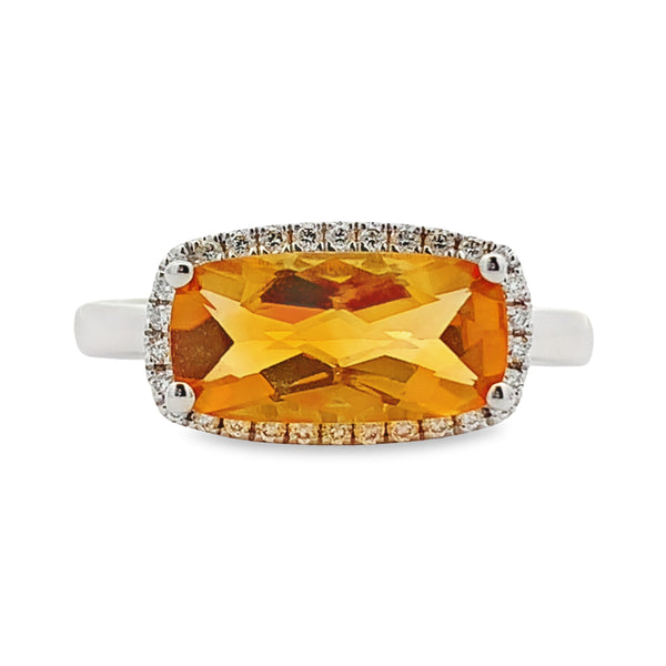 14K WHITE CHECKERBOARD 2.20CT CITRINE RING WITH DIAMOND ACCENTS