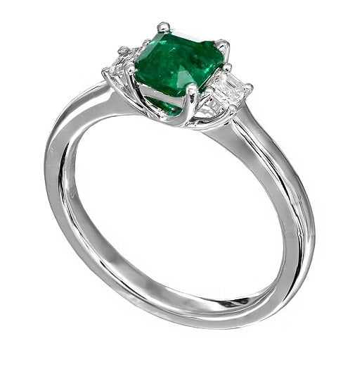 PLATINUM EMERALD AND DIAMOND RING