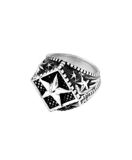 King Baby Jewelry Sterling Silver Diamond and Star Pattern Statement Ring Size 12
