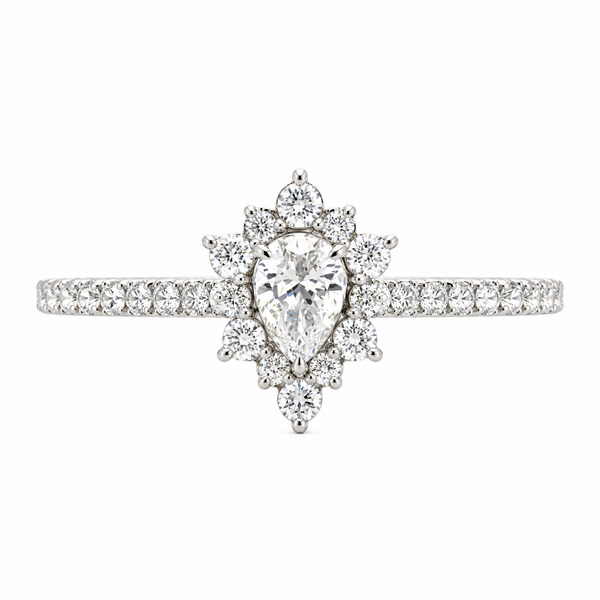 14KW PEAR HALO DIAMOND RING