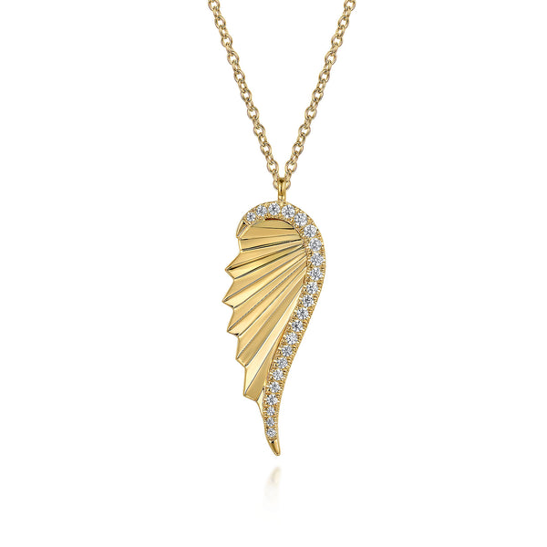 14KY CUT WING SHAPE CONTEMPORARY NECKLACE .16CTW