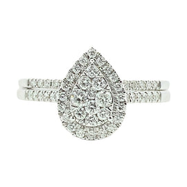 14K Gold Pear Shape Pave Diamond Engagement Ring Set