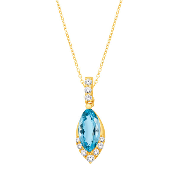 14K YELLOW GOLD AQUA AND DIAMOND PENDANT