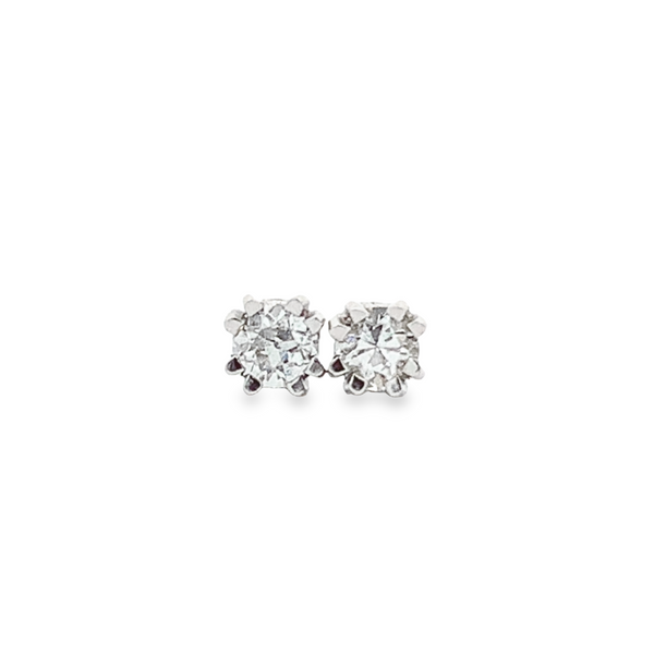 14K White Gold  Euro Cut Diamond Stud Earrings .26CTW
