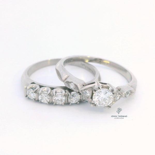 VINTAGE PLATINUM DIAMOND RING SET CIRCA 1946