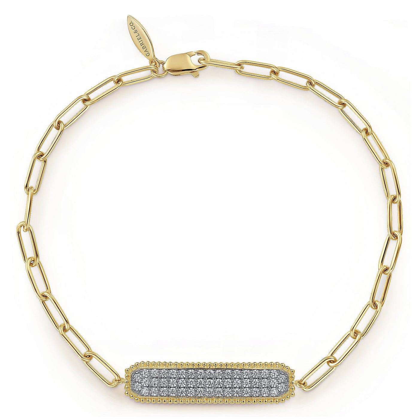14KY DIAMOND PAVE WIDE BAR CHAIN BRACELET