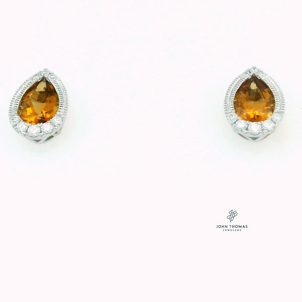 14KW PEAR SHAPED CITRINE AND DIAMOND EARRINGS