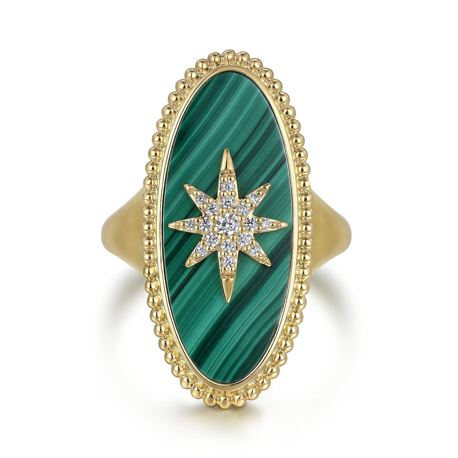 BUJUKAN ELONGATED OVAL MALACHITE INLAY STARBURST RING