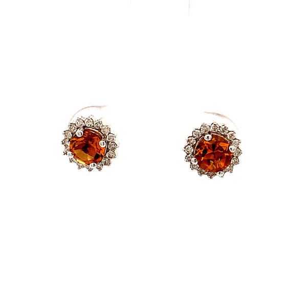 14KW .93 CITRINE AND .24 CTW DIAMOND STUD EARRINGS