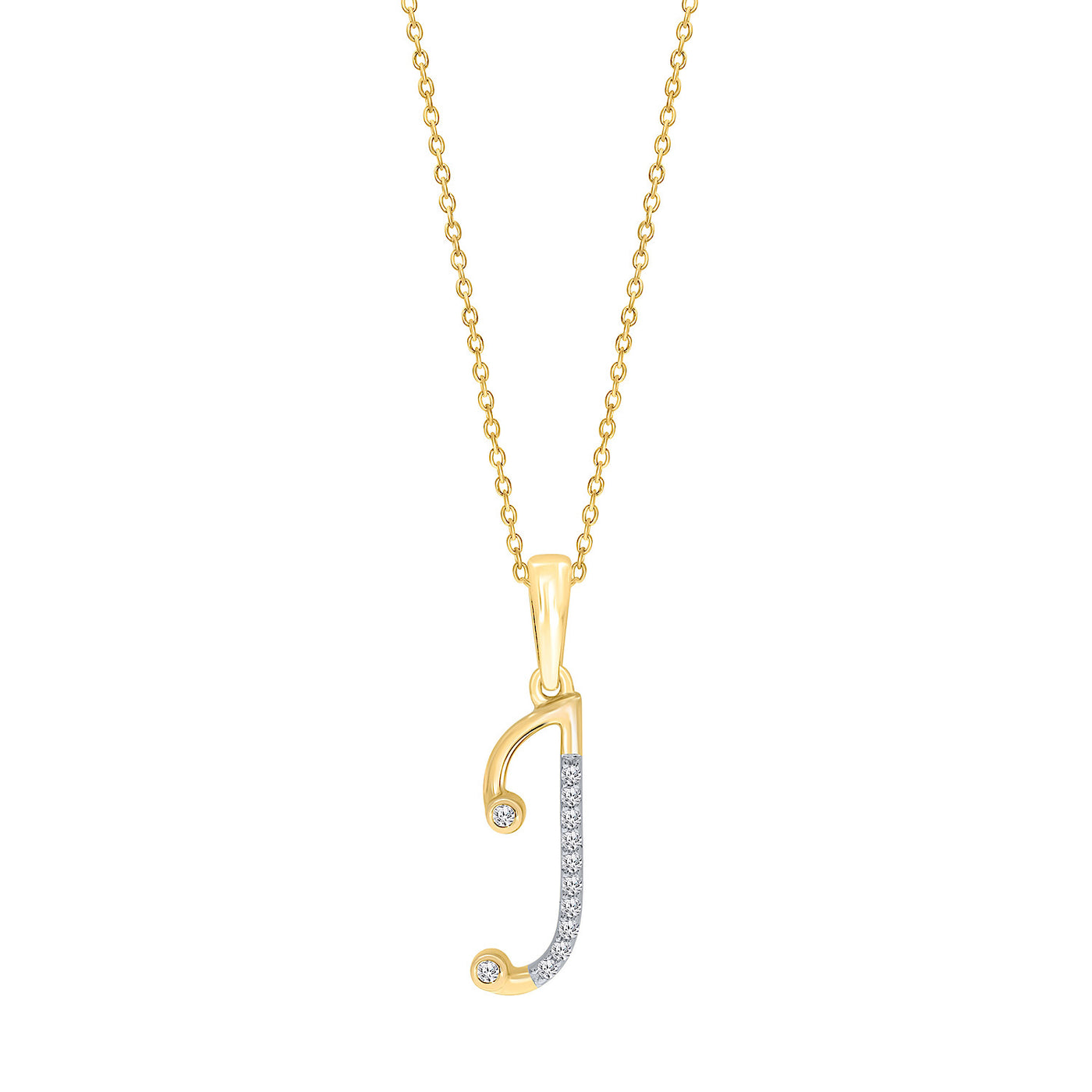 10K Yellow Gold "J" Initial Diamond Necklace with 18" Chain