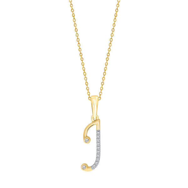 10K Yellow Gold "J" Initial Diamond Necklace with 18" Chain