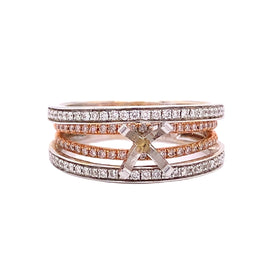 18K White and Rose Gold Diamond Multi-Row Engagement Ring (Semi Mount)