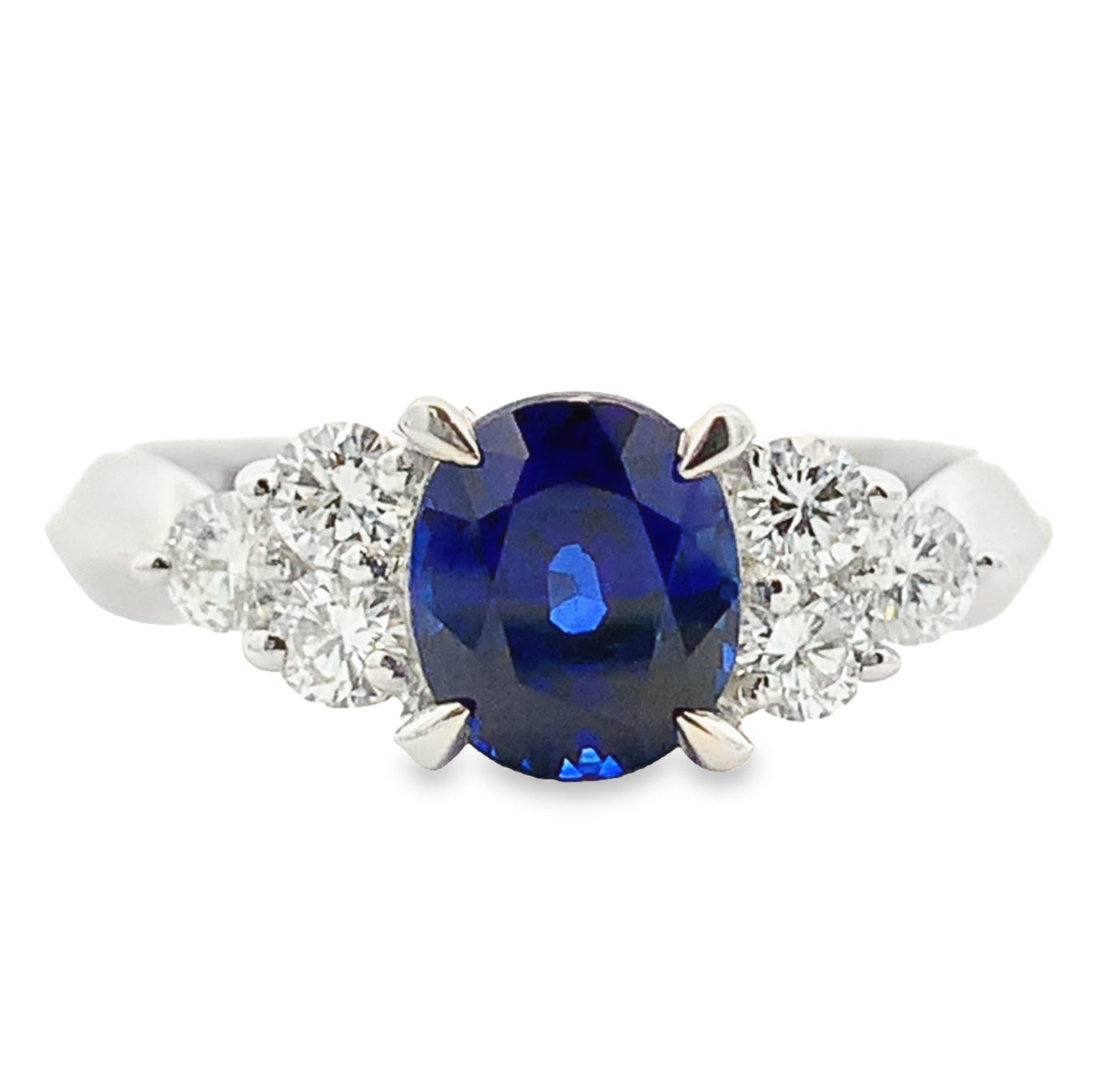 PLATINUM 1.60CT BLUE SAPPHIRE RING WITH 6 DIAMONDS