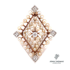 14K Rose Gold Pearl and Diamond Brooch & Pendant