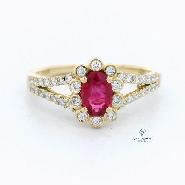 14KY RUBY AND DIAMOND SPLIT SHANK RING