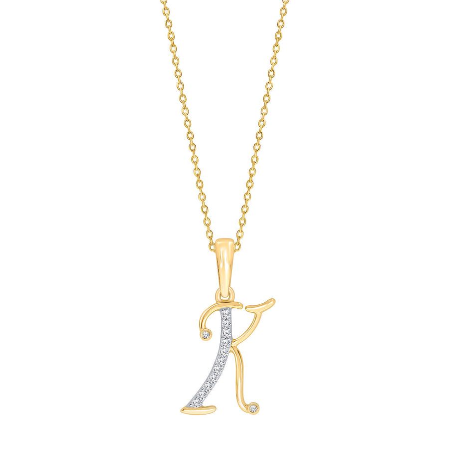 10K Yellow Gold "K" Initial Diamond Necklace with 18" Chain