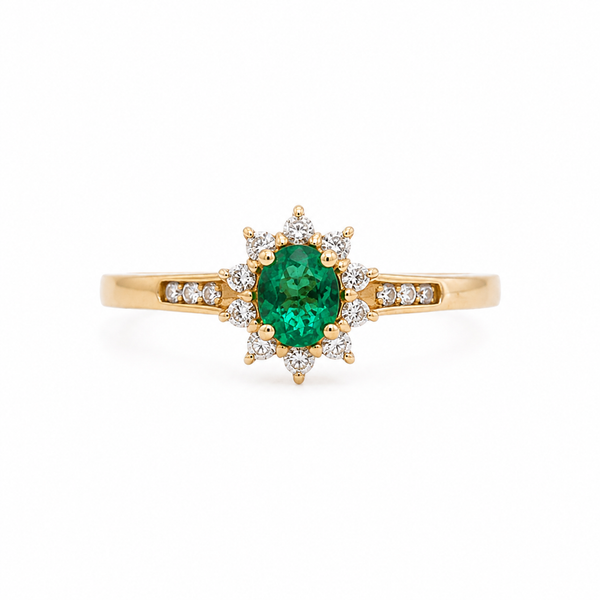 EMERALD AND DIAMOND RING IN 14KT YELLOW GOLD